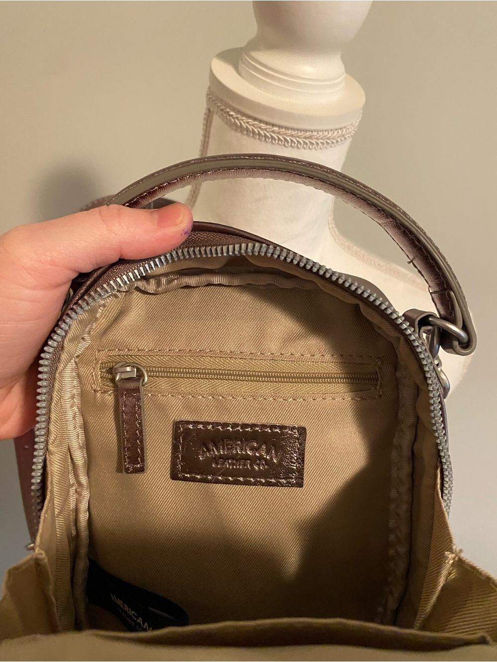 Metallic Crossbody Mini Backpack - Shiny Bronze American Leather Company - Picture 6 of 11